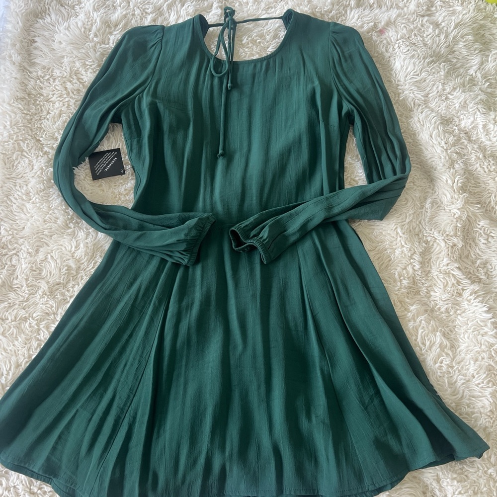 Nasty Gal Green Pleated Tie Front A-Line Dress